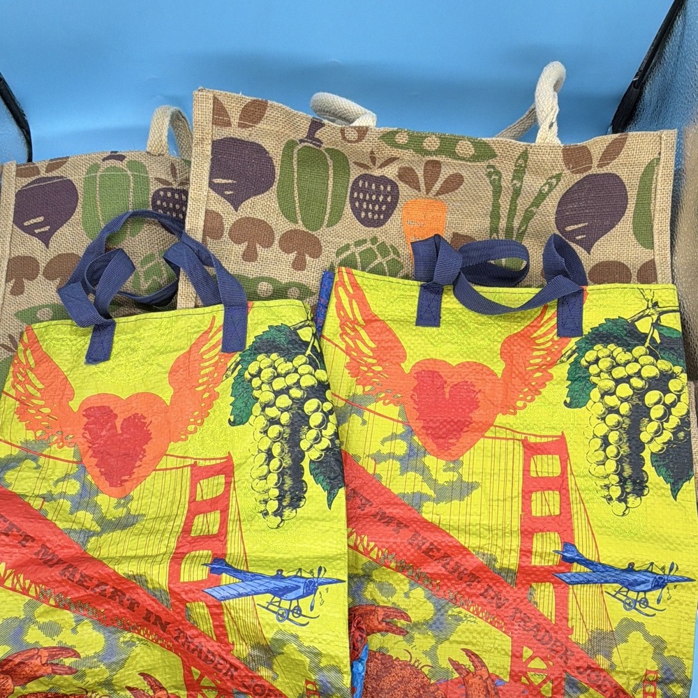 Trader Joe's Reusable Shopping Bag Lot(4) Nor Cal San Francisco & VegetableTotes